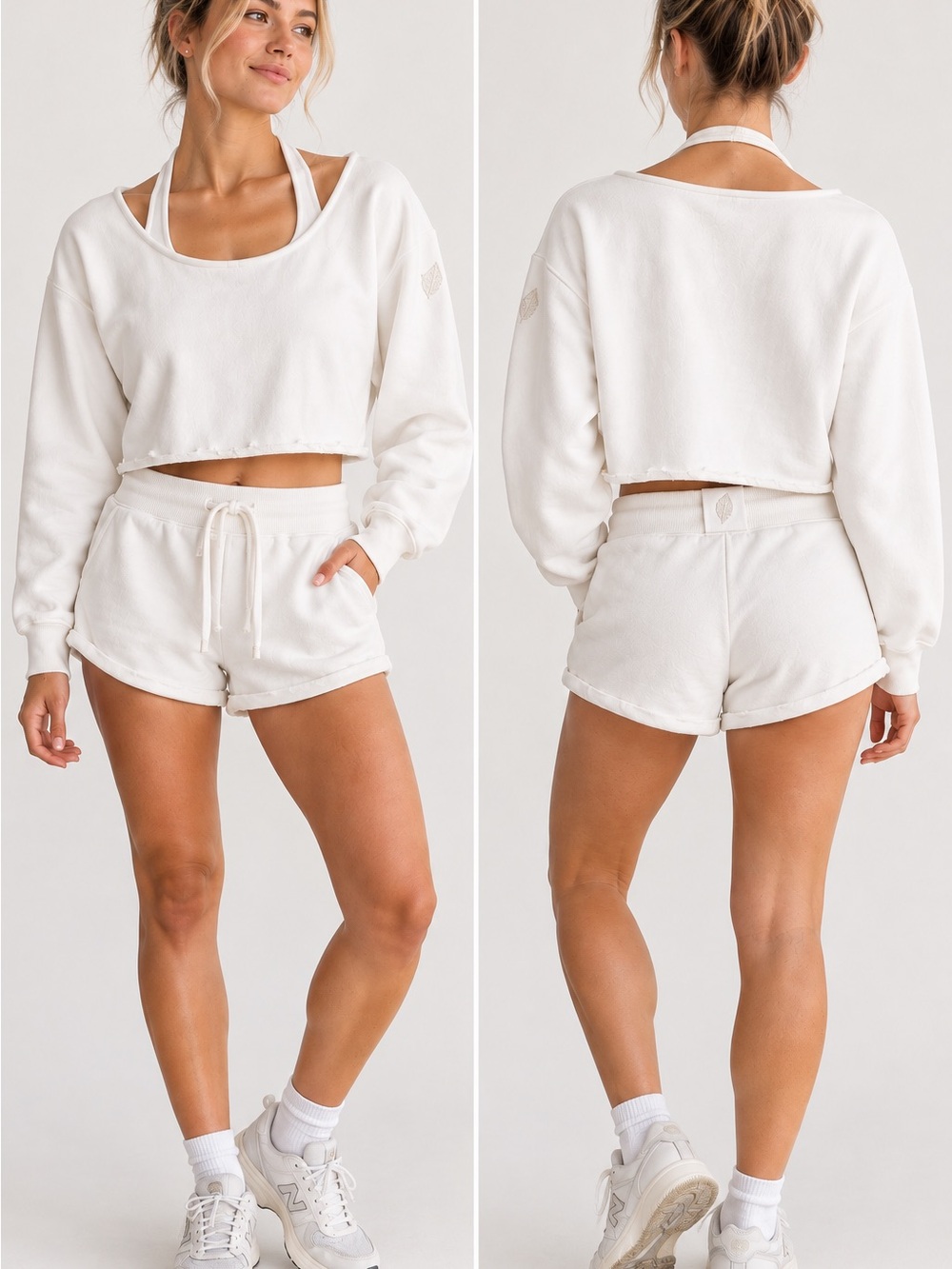 FP Movement White Ivory Cropped Sweatshirt Shorts Lounge Set L